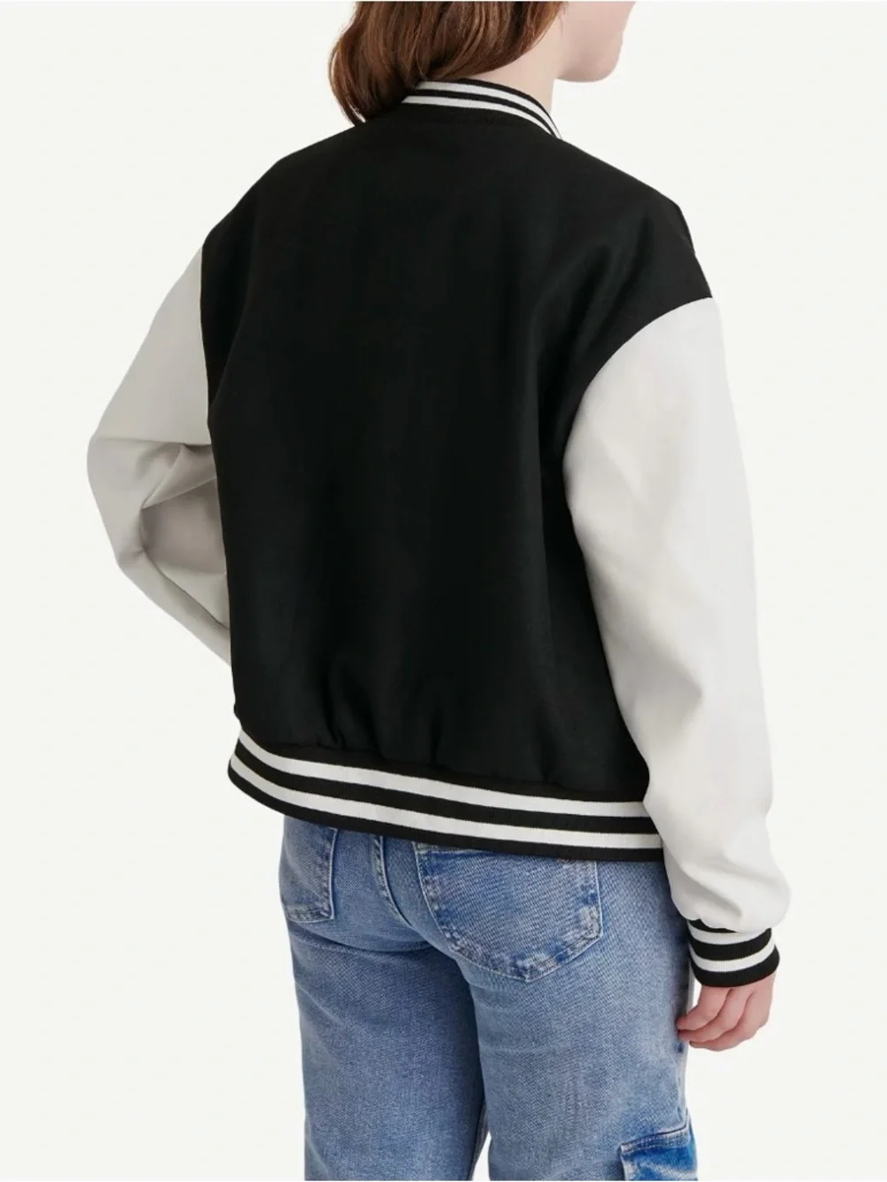 NWT - Justice Black and White Letterman Bomber Jacket with Patches